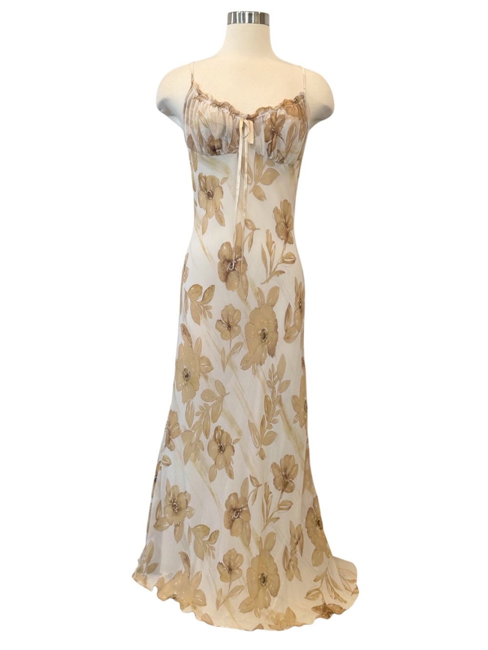 Vintage 100% Silk Chiffon Ivory Floral Lingerie Collection Maxi Gown Slip Dress - Picture 2 of 8